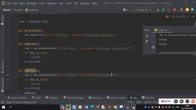 Python tkinter kutubxonasi 9-dars | messagebox смотреть онлайн