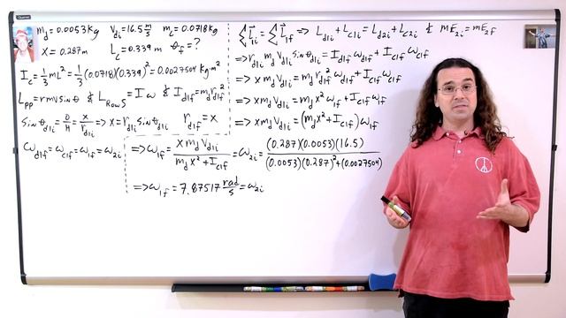 Dart with Thin Rod Collision - Conservation of Angular Momentum Demonstration and Problem смотреть онлайн