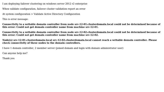 Failover clustering validation report error: Validate Active Directory Configuration смотреть онлайн