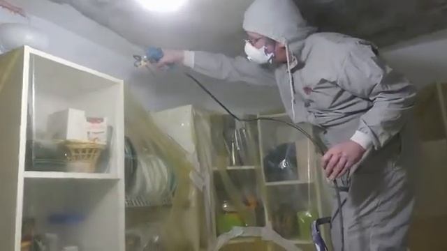 Ремонт и покраска потолка на кухне в СПБ окрасочным аппаратом HYVST SPT 440 смотреть онлайн