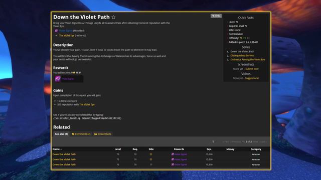 TBC Classic Questie Auto Hand In Warning: Violet Eye Karazhan Rep Ring, The Violet Signet смотреть онлайн