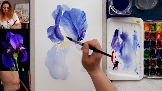 Ирис акварелью/ Как нарисовать цветок ириса акварелью? смотреть онлайн