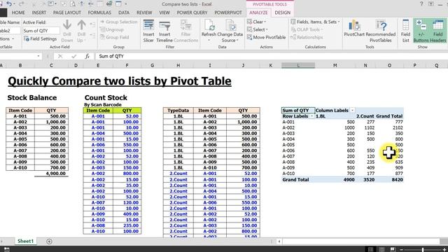 Quickly Compare two lists by Excel Pivot Table смотреть онлайн