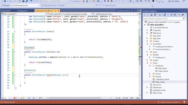 19) Edit, update and delete operation in MVC смотреть онлайн