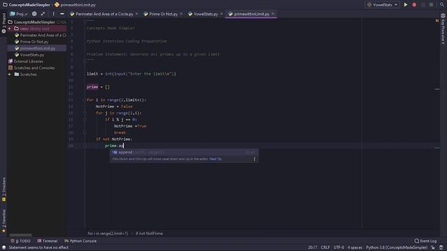 Python : Generate all Primes up to a given limit : Coding Interview Question смотреть онлайн