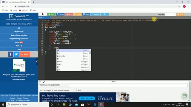 Sum of all numbers divisible by 2 between 2 numbers | Online gdb compiler смотреть онлайн