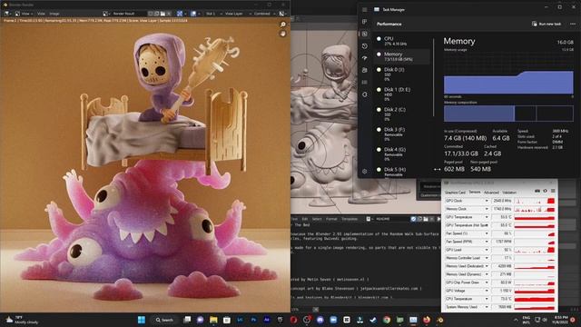 AMD Radeon RX 6600 8 GB Benchmark Blender 3D 3.3, Monster Under The Bed Cycles Render смотреть онлайн