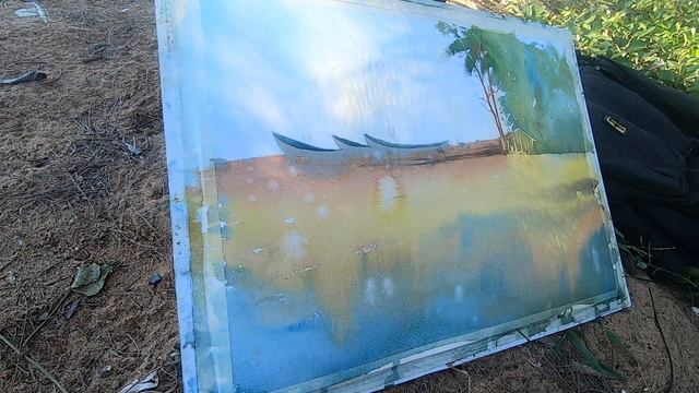 Watercolor Painting of boats at Menamkulam beach, Trivandrum, Kerala. смотреть онлайн