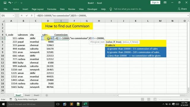 How to find COMMISSION using if function || Advanced Excel || 2020 || BY A2Z GYAN смотреть онлайн