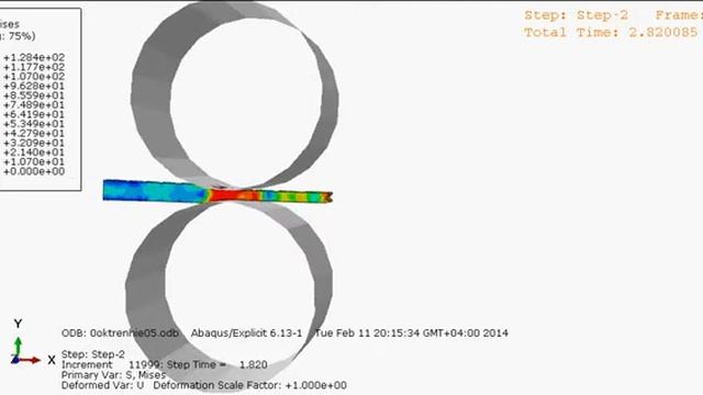Продольная прокатка в Abaqus коэф. трения =0,4 смотреть онлайн