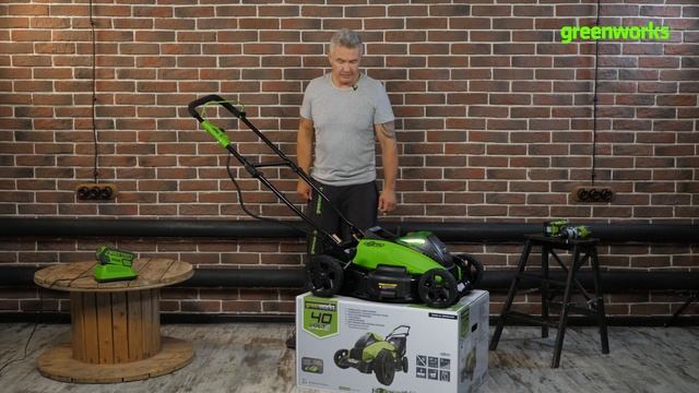 Газонокосилка Greenworks GD40LM45 (арт 2500407) / Распаковка смотреть онлайн