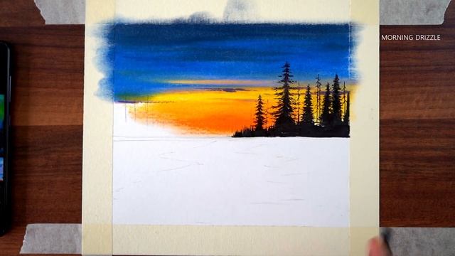 How to draw a winter night landscape only using oil pastels - simple drawing technique смотреть онлайн