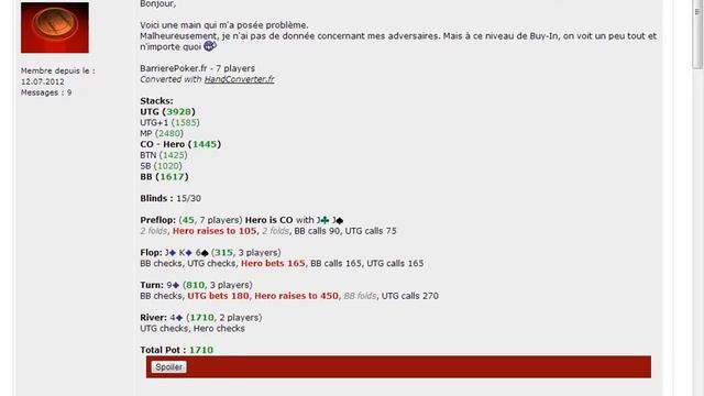 La main du jour en Sit and Go Full ring 0,25€ смотреть онлайн