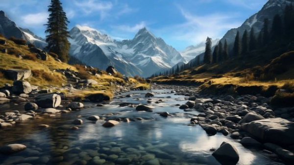 Relaxing River Sounds with Snowy Mountain Ambience  🏞️   Nature Sounds for Sleeping and Relaxation