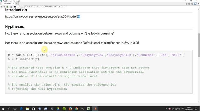Fisher's Exact Test in Matlab смотреть онлайн