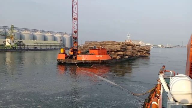 Tongkang Muatan Kayu Log  Sandar Di Terminal Nusantara