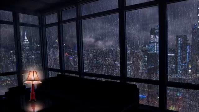 Звуки сильного дождя в окно. Ливень в Нью-Йорке без грома и молний