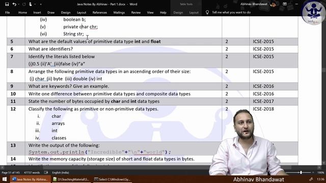 JNP1C4P18 Board Exam Questions based on Tokens and Java Data Type | Abhinav Bhandawat | ICSE ISC смотреть онлайн