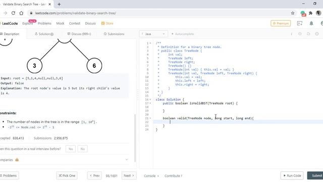 Validate Binary Search Tree | Live Coding with Explanation | Leetcode - 98 смотреть онлайн