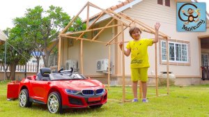 Манкиту строим детский домик для Милана. Красная машина и прицеп. МанкиТайм Kids Show