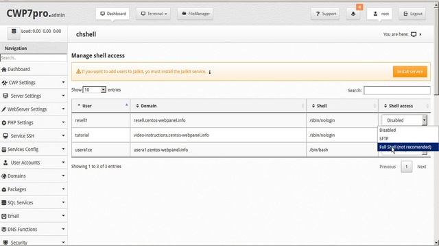 CWP - Admin Panel: Shell Manager tutorial смотреть онлайн