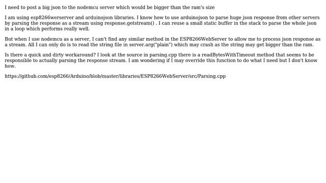 Arduino: ESP8266WebServer how to parse Json payload in post request that is bigger than the ram смотреть онлайн