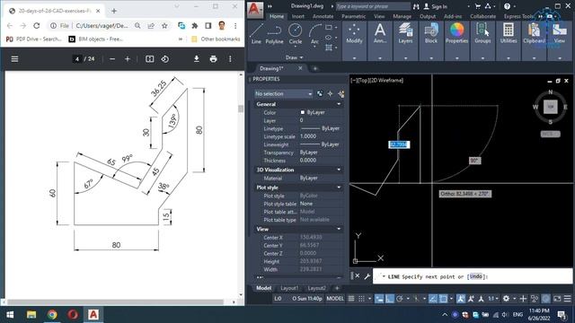 5- How to design simple 2D sketch with given dimensions and angles in Autocad смотреть онлайн