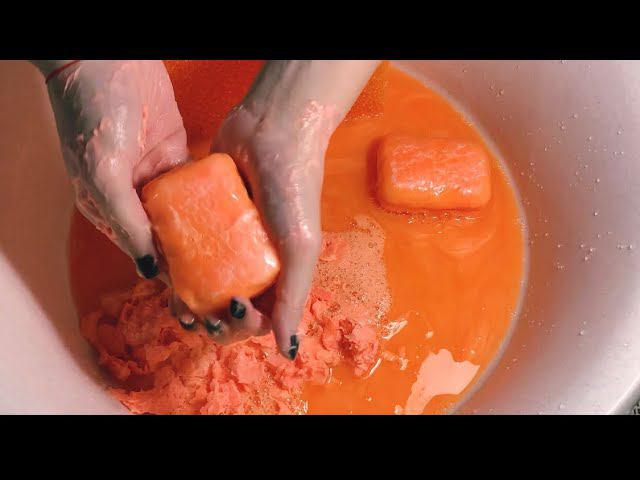 ASMR/orange Mushy Soapsponge#soap #soakedsoap