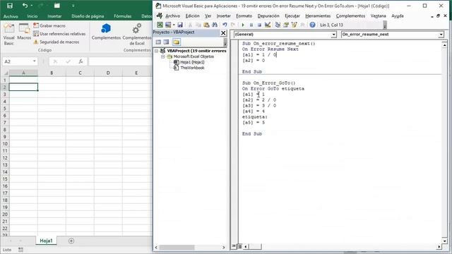 19 curso excel vba 2016: omitir errores On error Resume Next y On Error GoTo смотреть онлайн
