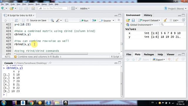 Combine rows and columns in R Studio: cbind and rbind function смотреть онлайн