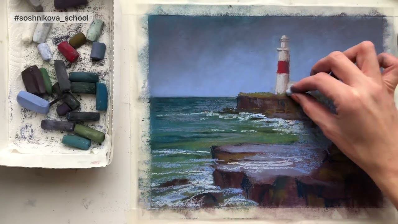 LIGHTHOUSE WITH SOFT PASTEL / Как Нарисовать Бурное море и Маяк смотреть онлайн