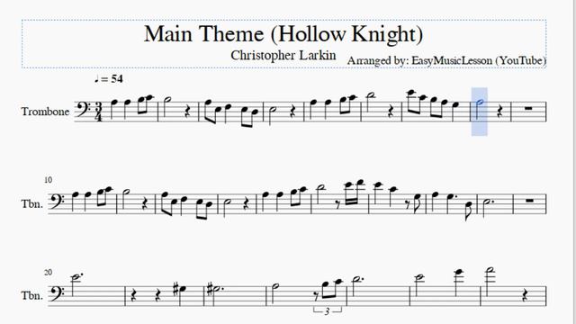 Trombone Sheet Music: How to play Main Theme (Hollow Knight) by Christopher Larkin смотреть онлайн