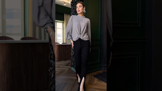 Блузка свободного кроя из струящегося крепа, блузка с длинным рукавом на манжете, вечерняя блузка смотреть онлайн