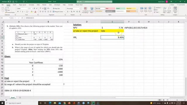 Multiple IRR's modeled on Excel. Video also demonstrates data tables, NPV, and NPV chart смотреть онлайн