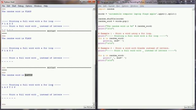 Let's Program Hangman - 3 - Printing Blank Characters (Python 3.2.5) смотреть онлайн