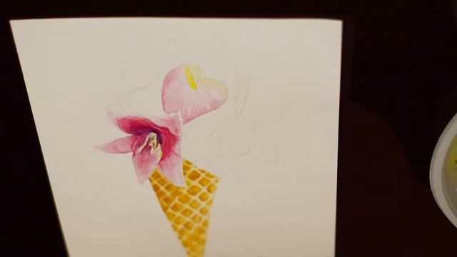 Рожок с цветами. Быстрое и простое рисование акварелью | Speed painting | Creative art watercolor смотреть онлайн