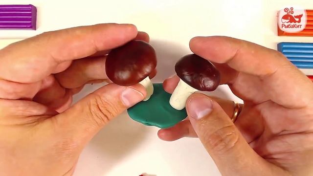 Лепим грибочки из ПЛАСТИНИЛА / ЛЕПКА поделки из пластилина смотреть онлайн