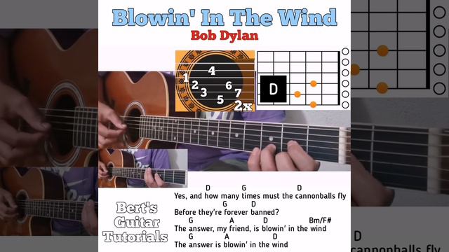 Blowin' In The Wind - Bob Dylan guitar chords w/ lyrics & plucking tutorial смотреть онлайн