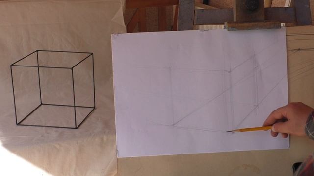 Учебный рисунок 2 урок. Построение каркасного куба смотреть онлайн