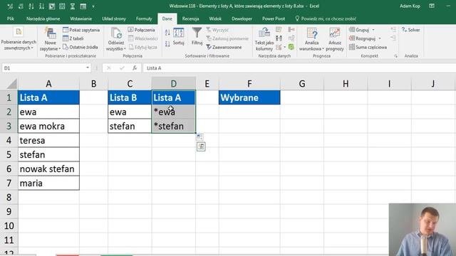 Excel - Elementy z listy A które zawierają elementy listy B filtry zaawansowane widz#118 смотреть онлайн