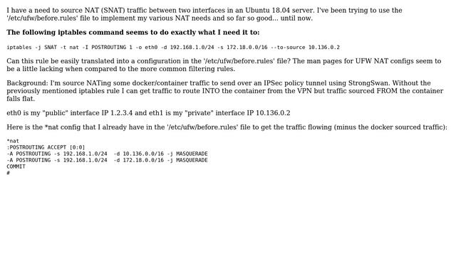 DevOps & SysAdmins: IPTables source NAT (SNAT) to /etc/ufw/before.rules смотреть онлайн