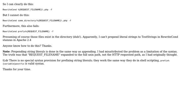 apache: prepend a string literal to a TestString in a RewriteCond for mod_rewrite смотреть онлайн