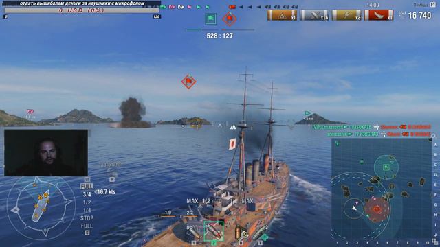 World of Warships, Японский линкор KAWACHI - косой и слабенький вдали, но опасен в ближнем бою. смотреть онлайн
