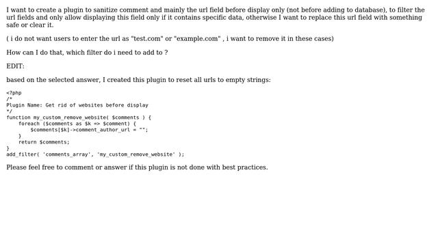 Wordpress: Creating a plugin to sanitize comment and the url field before display only смотреть онлайн