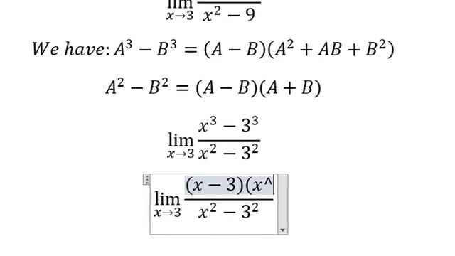 Calculus Help: Find the limits: lim (x→3) (x^3-27)/(x^2-9) - Technique to solve смотреть онлайн