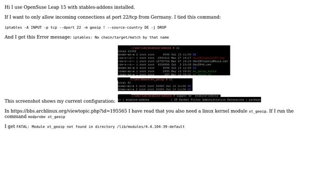 Unix & Linux: OpenSuse15 -＞ iptables -＞ geoip "No chain/target/match by that name." смотреть онлайн