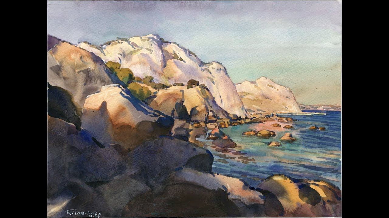 20200915 Урочище Димитраки. Акварельный этюд. Plein air watercolor seascape. смотреть онлайн