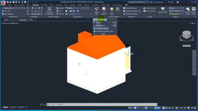 AutoCAD 2020 3D tutorial modeling a house - creating custom lighting and environment, rendering смотреть онлайн