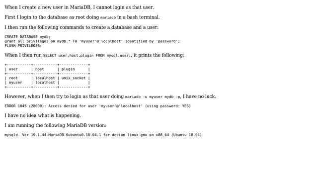 Cannot login as new user on MariaDB (2 Solutions!!) смотреть онлайн