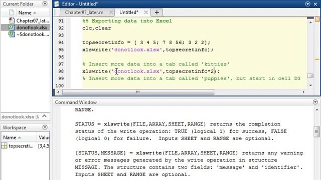 Reading and Writing to Excel in Matlab